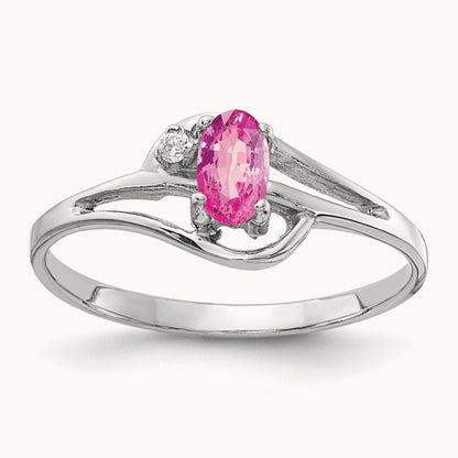 5x3mm Oval Pink Sapphire AA Diamond ring, 14K White Gold