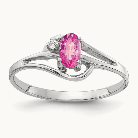 5x3mm Oval Pink Sapphire AA Diamond ring, 14K White Gold