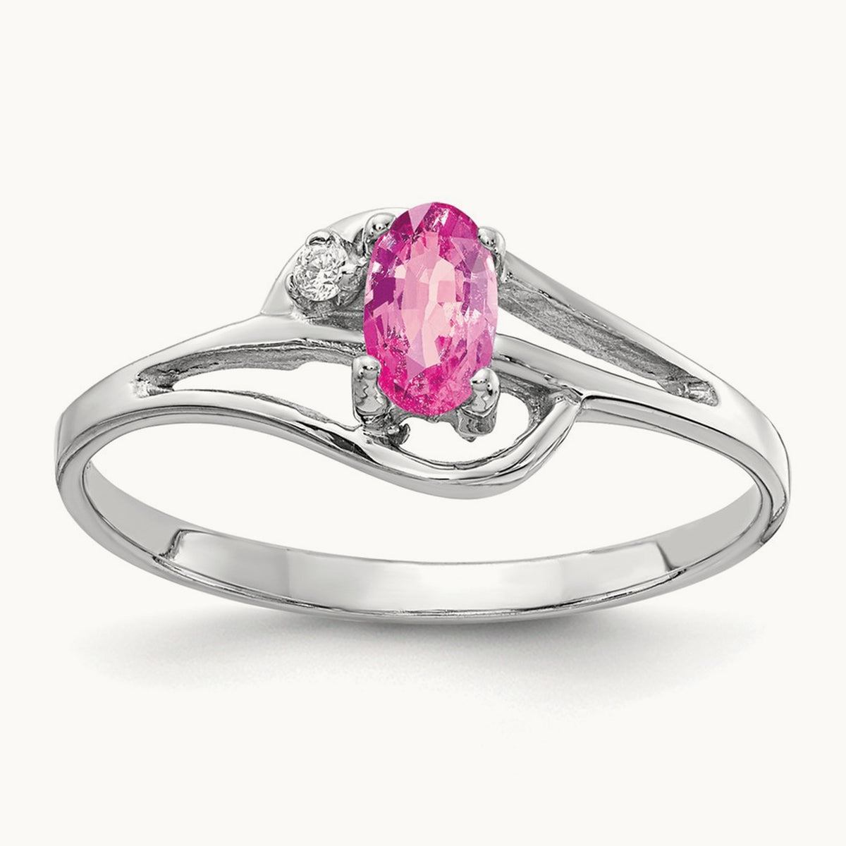 5x3mm Oval Pink Sapphire AA Diamond ring, 14K White Gold