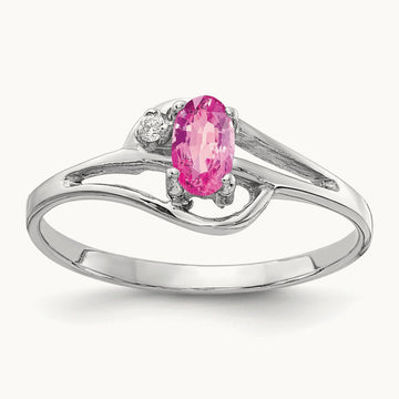 5x3mm Oval Pink Sapphire AA Diamond ring, 14K White Gold