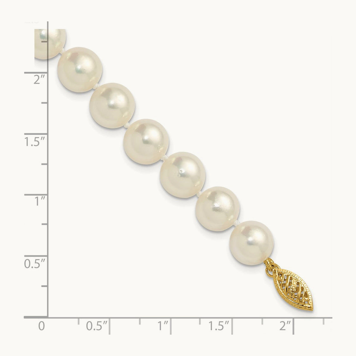 9- White Rnd Akoya Saltwater Cultured Pearl 7in Bracelet, 10mm, 14K
