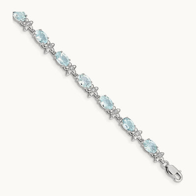 Floral Diamond and Aquamarine Bracelet, 14K White Gold