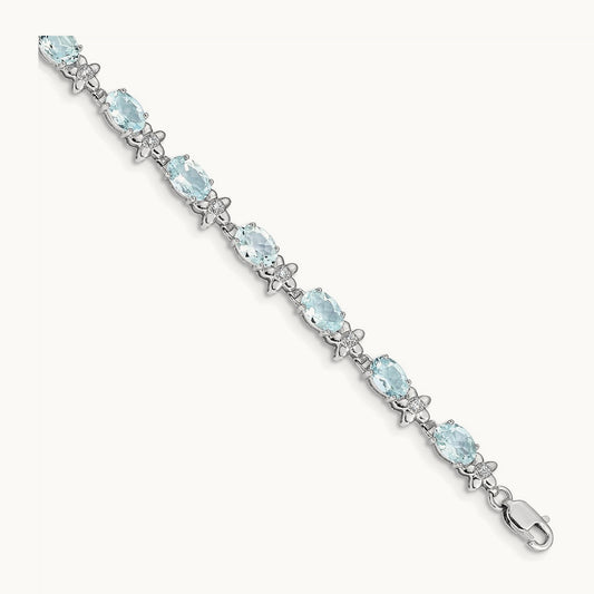 Floral Diamond and Aquamarine Bracelet, 14K White Gold