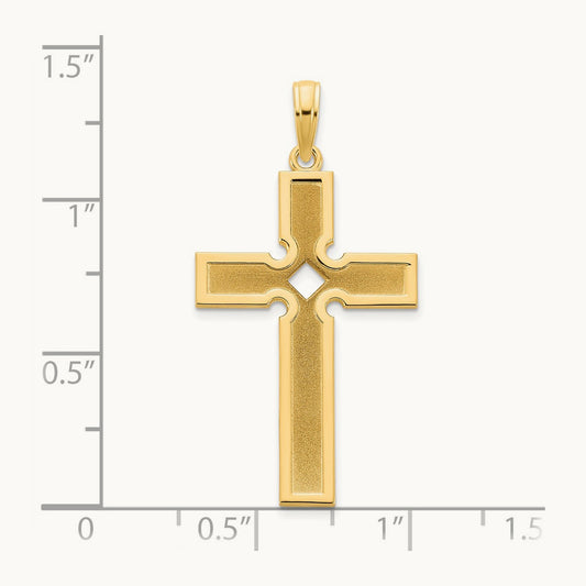 Polished and Satin Cross Pendant — 14K Yellow Gold