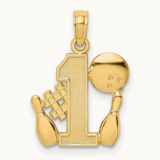 #1 Bowling Ball and Two Pins Charm, 14K