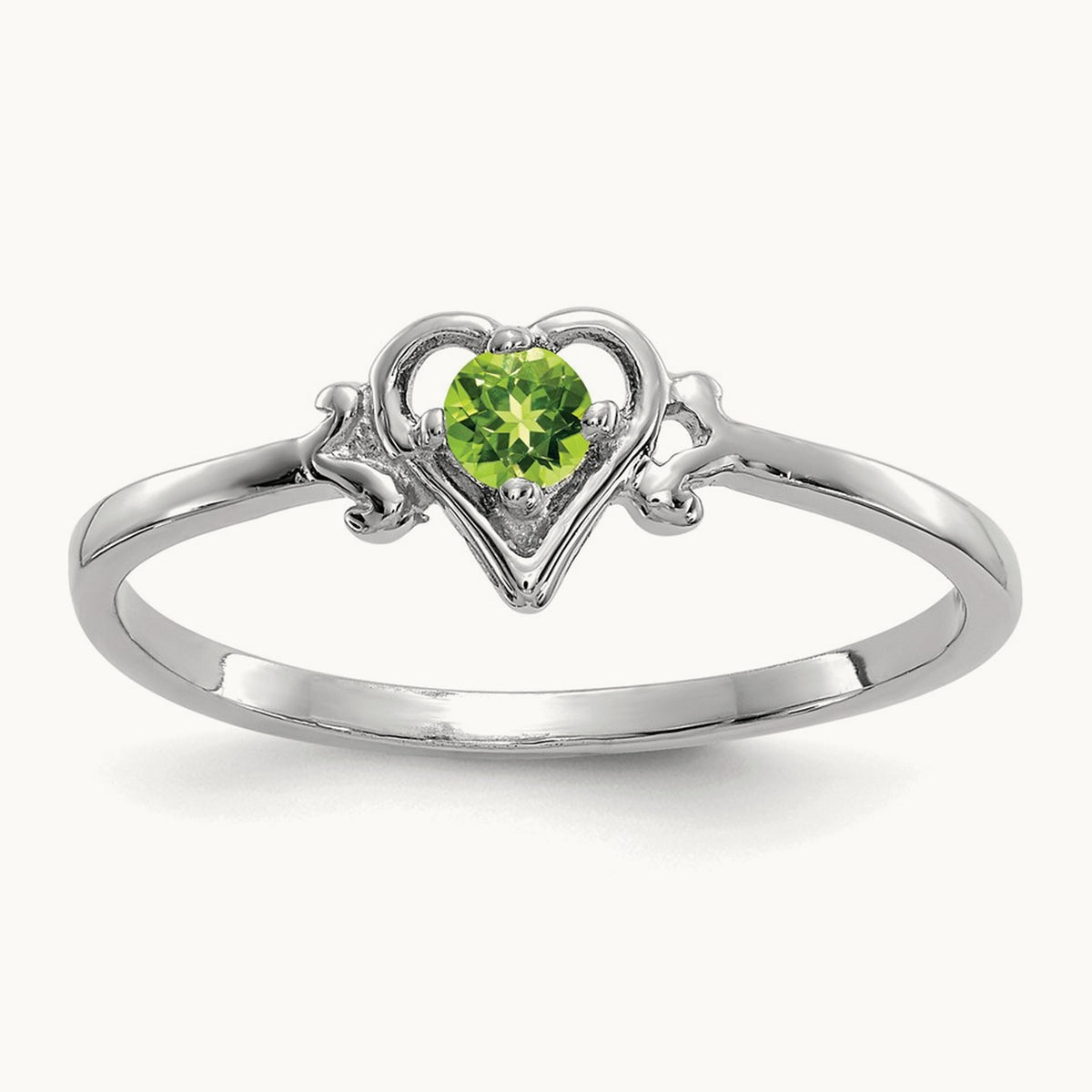 Peridot Birthstone Heart Ring — 14K White Gold, 7