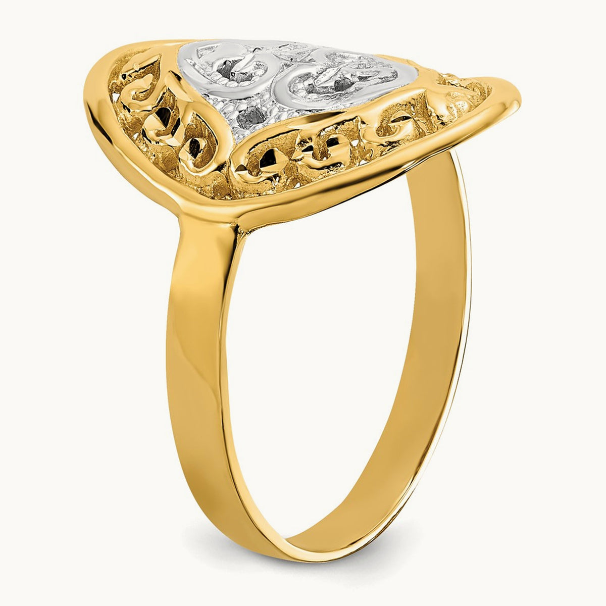 w/Rhodium Oval Shield and Hearts Ring, 14K