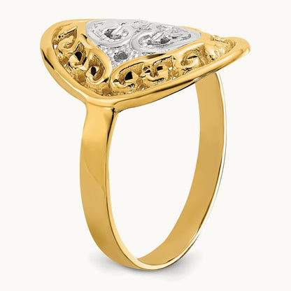 w/Rhodium Oval Shield and Hearts Ring, 14K