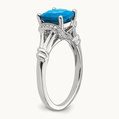 Blue Topaz and Diamond Ring, 14K White Gold
