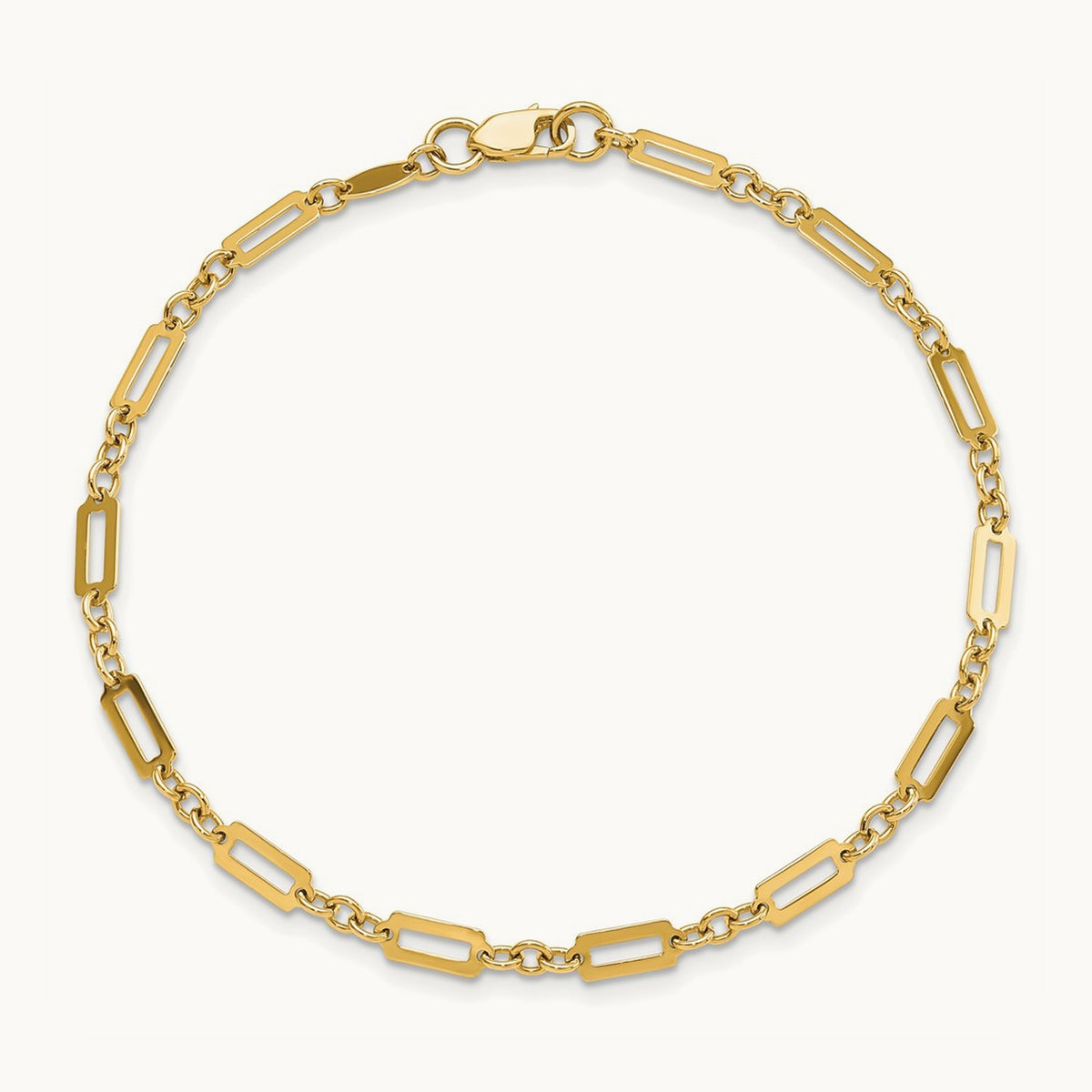 Polished Fancy Rectangle Link 7.5in Bracelet — 14K Yellow Gold