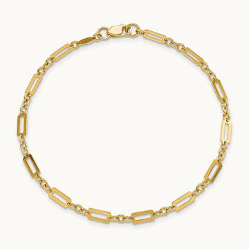 Polished Fancy Rectangle Link 7.5in Bracelet — 14K Yellow Gold