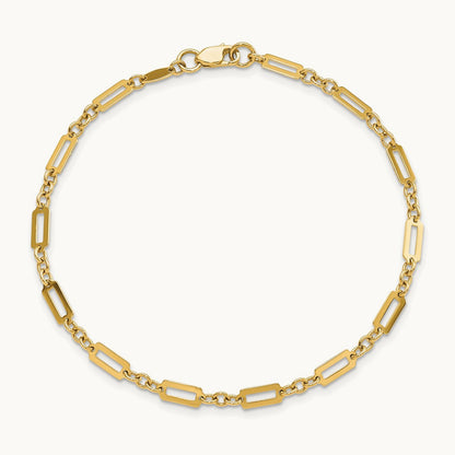 Polished Fancy Rectangle Link 7.5in Bracelet — 14K Yellow Gold