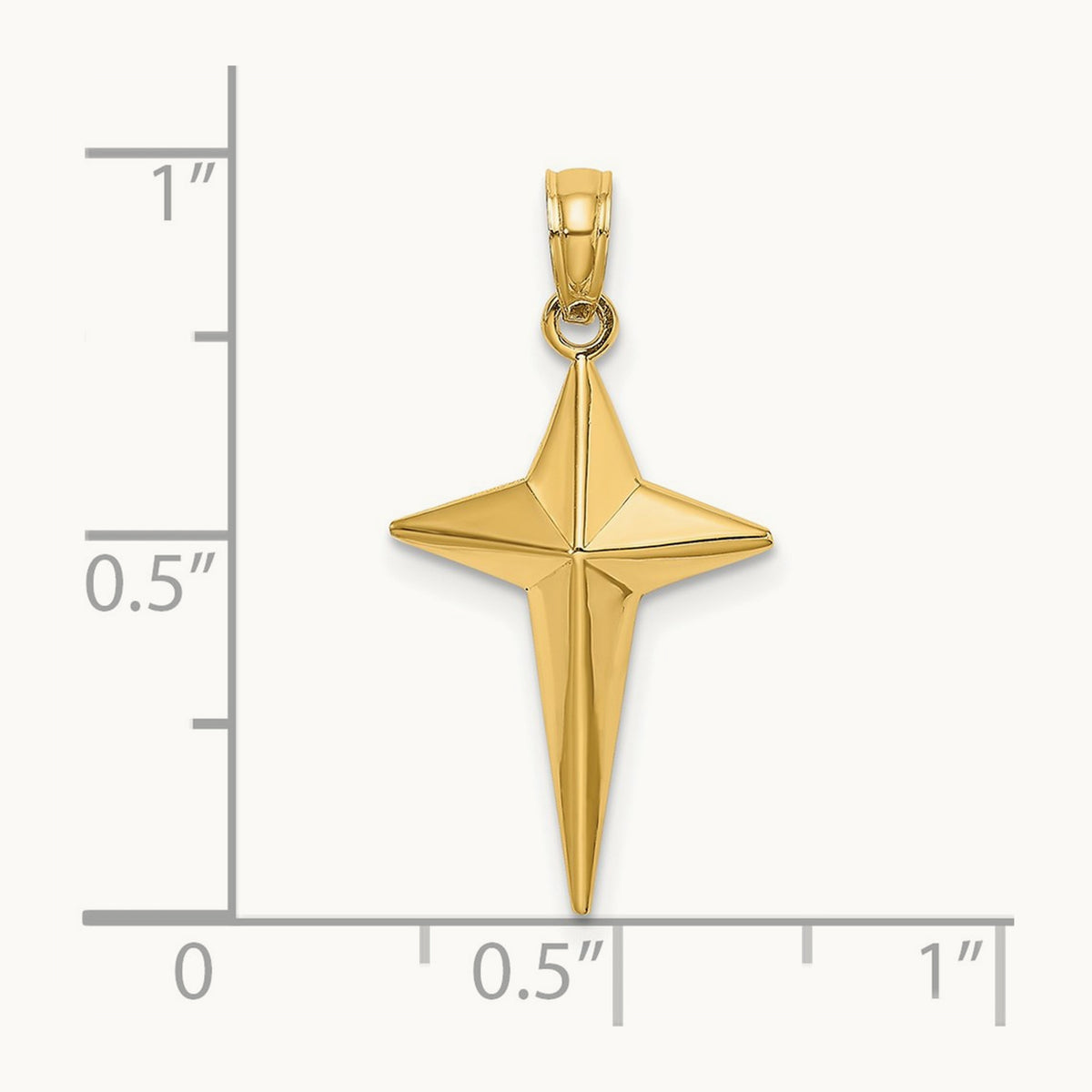 2-D Polished Triangle Tipped Cross Charm, 14K