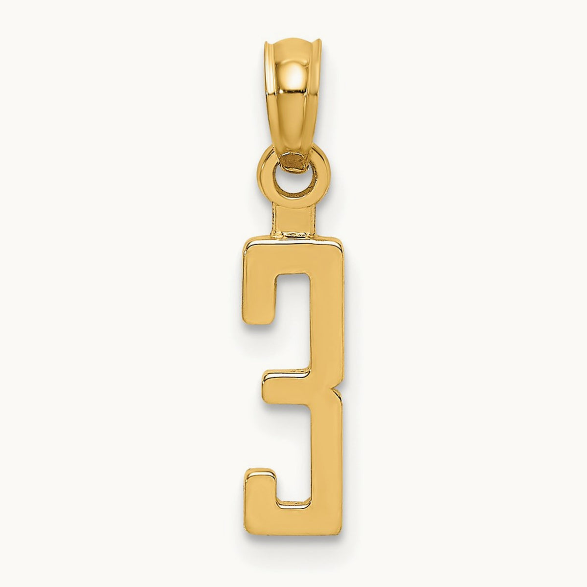 Polished Number 3 Pendant — 14K Yellow Gold