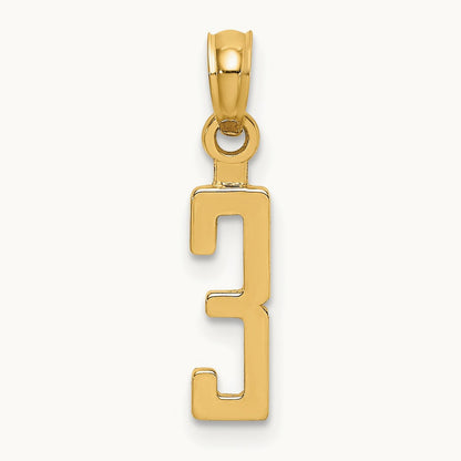 Polished Number 3 Pendant — 14K Yellow Gold