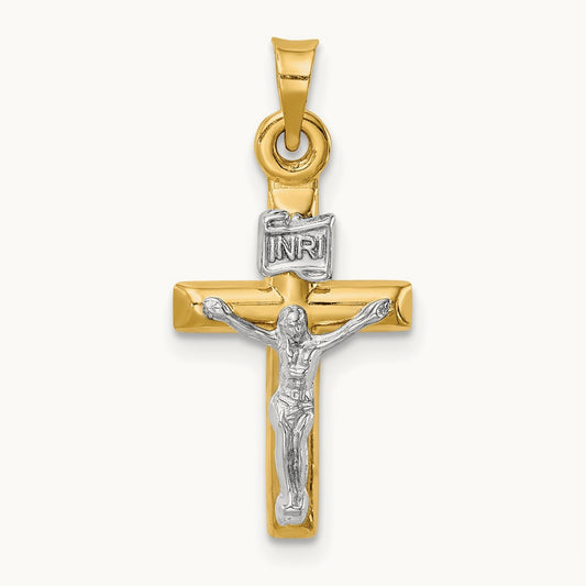 Hollow Crucifix Pendant, 14K Two-tone