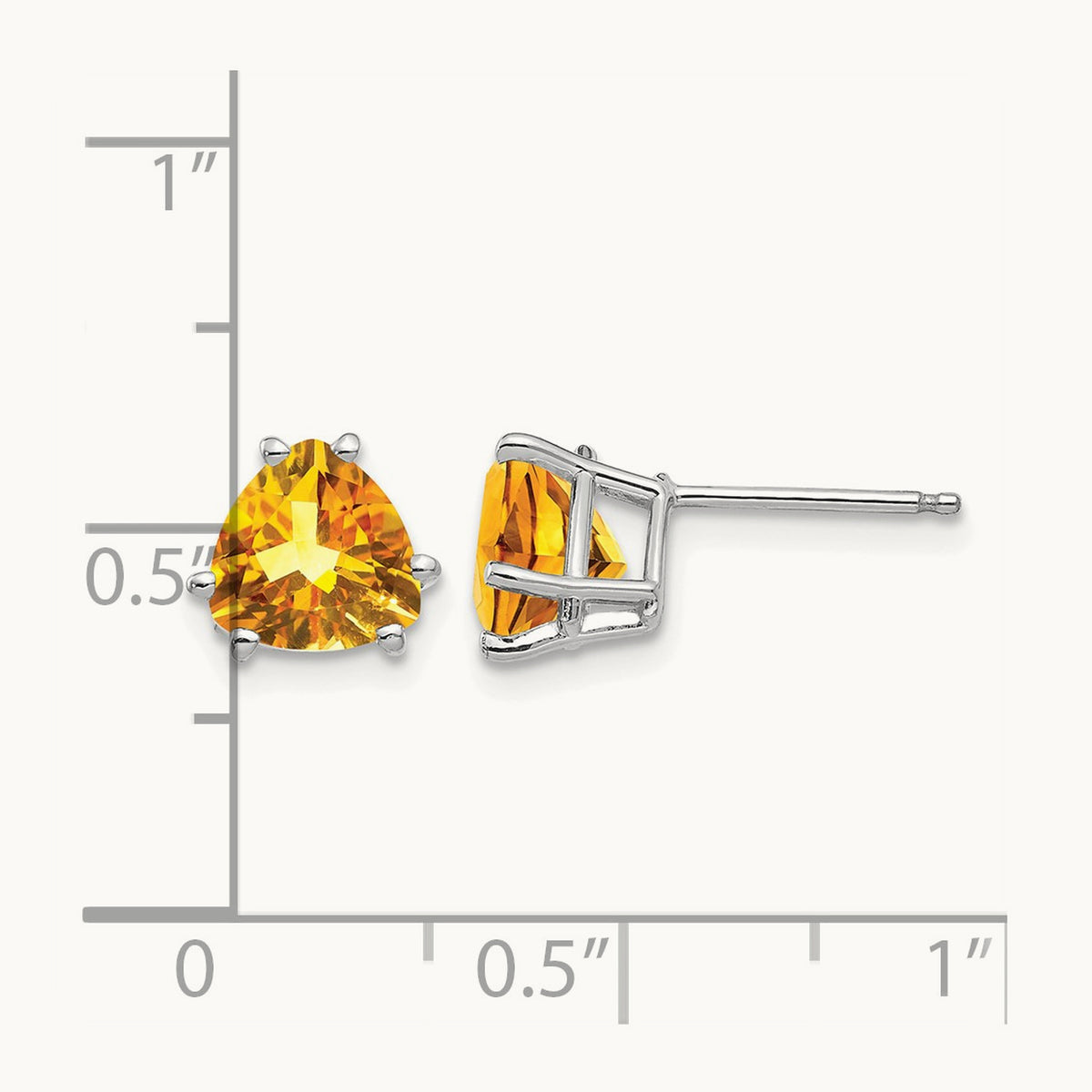Citrine Trillion Stud Earrings, 14K White Gold