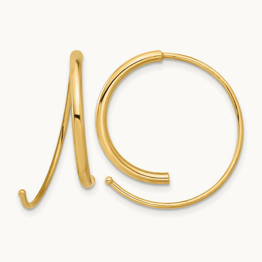 Polished Round Curved Threader Earrings, 14K — Leslie's