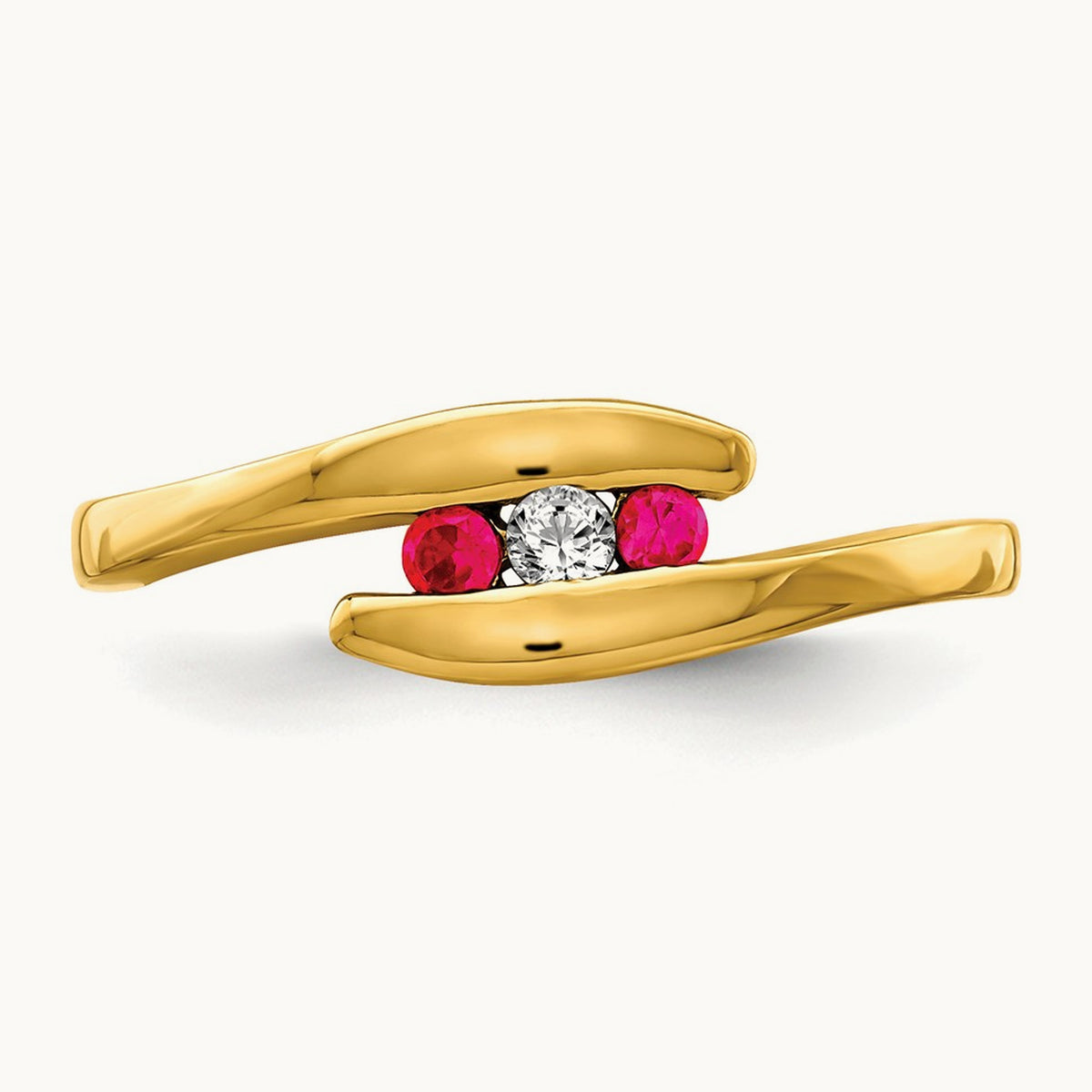 Ruby and Diamond 3-stone Ring, 14K