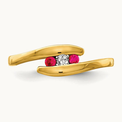 Ruby and Diamond 3-stone Ring, 14K