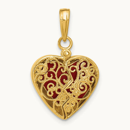 3-D Reversible Heart Opens Charm, 14K