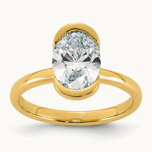Oval Half Bezel Engagement Ring, 2-4 ct Lab-Grown Diamond