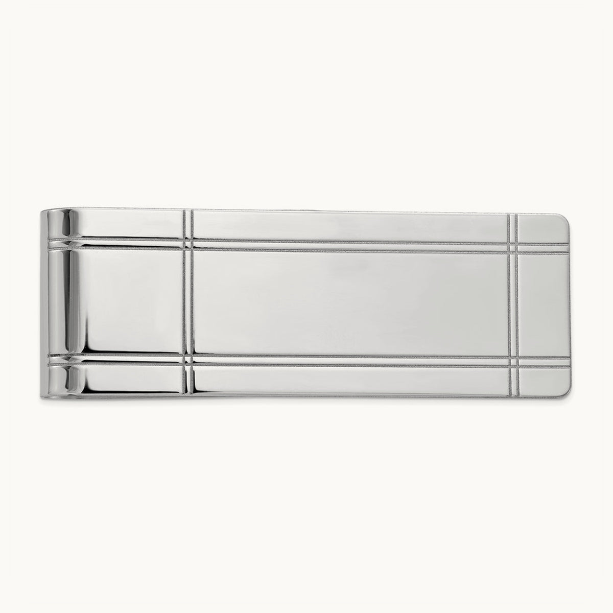 Men's Grooved Polished Money Clip — 14K White Gold