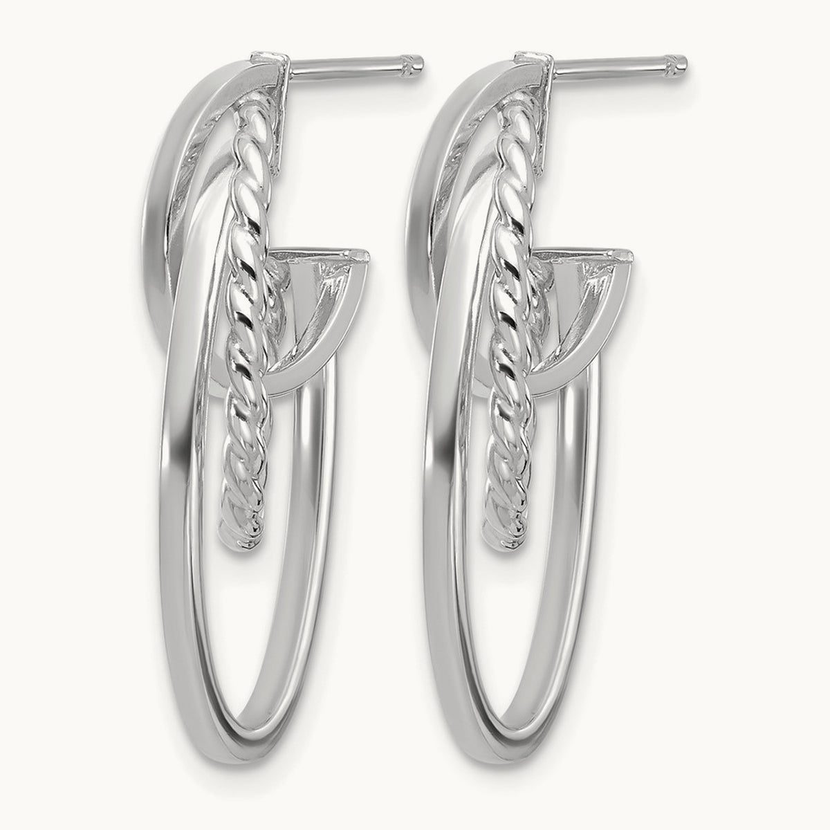 Polished and Twisted Oval J-Hoop Post Earrings — Leslie's in 14K Two-Tone Gold
