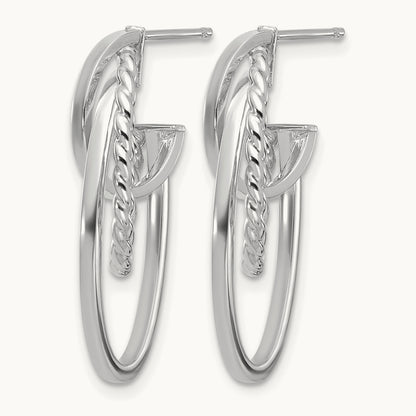 Polished and Twisted Oval J-Hoop Post Earrings — Leslie's in 14K Two-Tone Gold