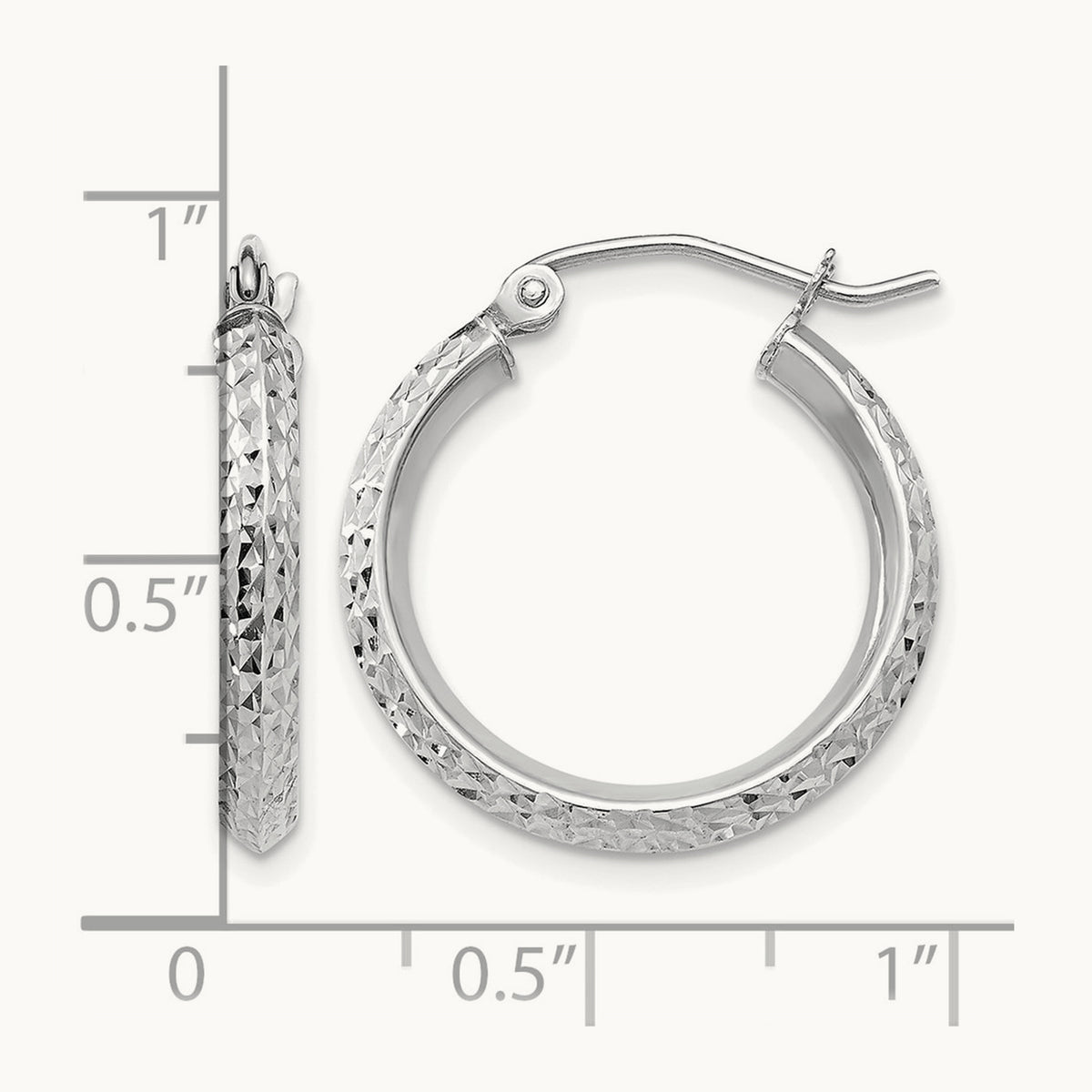 Knife Edge Diamond-cut Hollow Hoop Earrings — 14K White Gold, 2.5x20mm