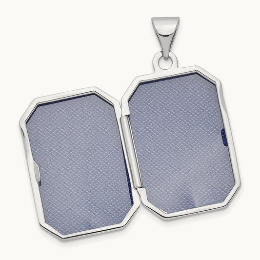 Book Scroll Border Locket, 20mm, 14K White Gold