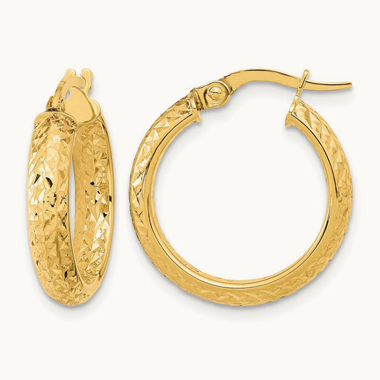 Polished and Diamond-cut Inside and Out Fancy Hoop Earrings — 14K Yellow Gold, 20mm