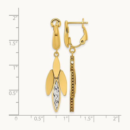Polish/Dia-cut Fancy Dangle Omega Earrings, 14K Two-tone — Leslie's