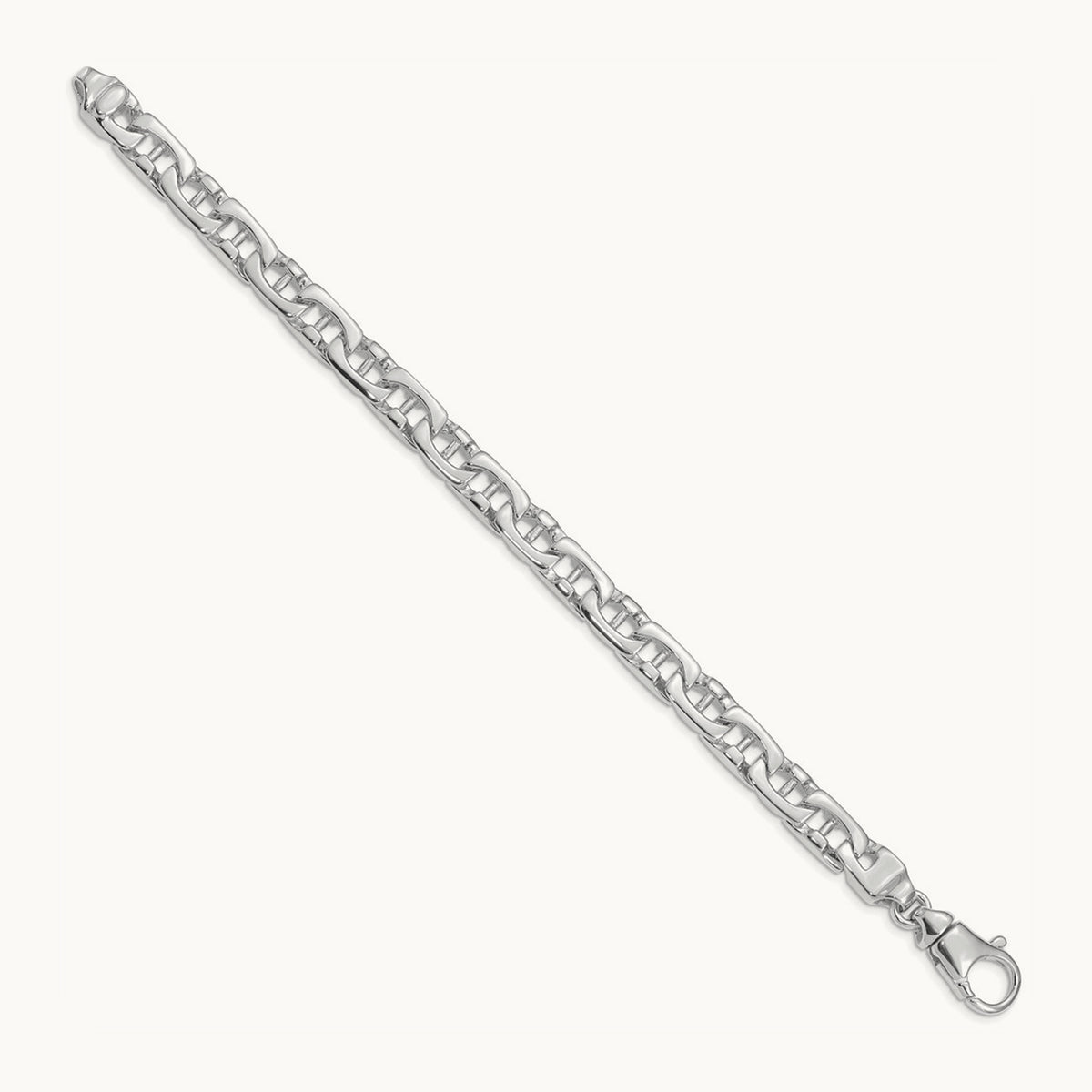 Hand-polished Fancy Link Bracelet — 14K White Gold