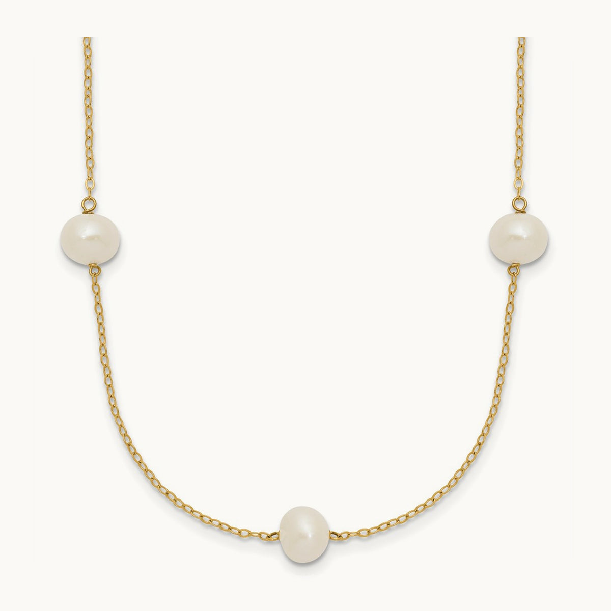 7- White Near Round Freshwater Cultured Pearl 7-Station Necklace, 14K