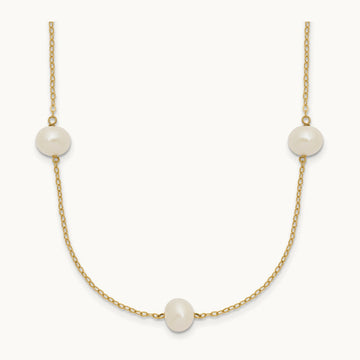 7- White Near Round Freshwater Cultured Pearl 7-Station Necklace, 14K