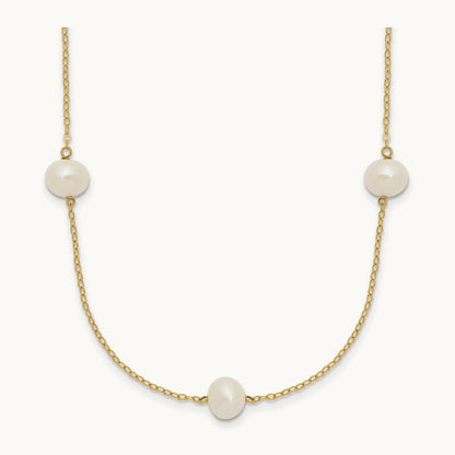 7- White Near Round Freshwater Cultured Pearl 7-Station Necklace, 14K