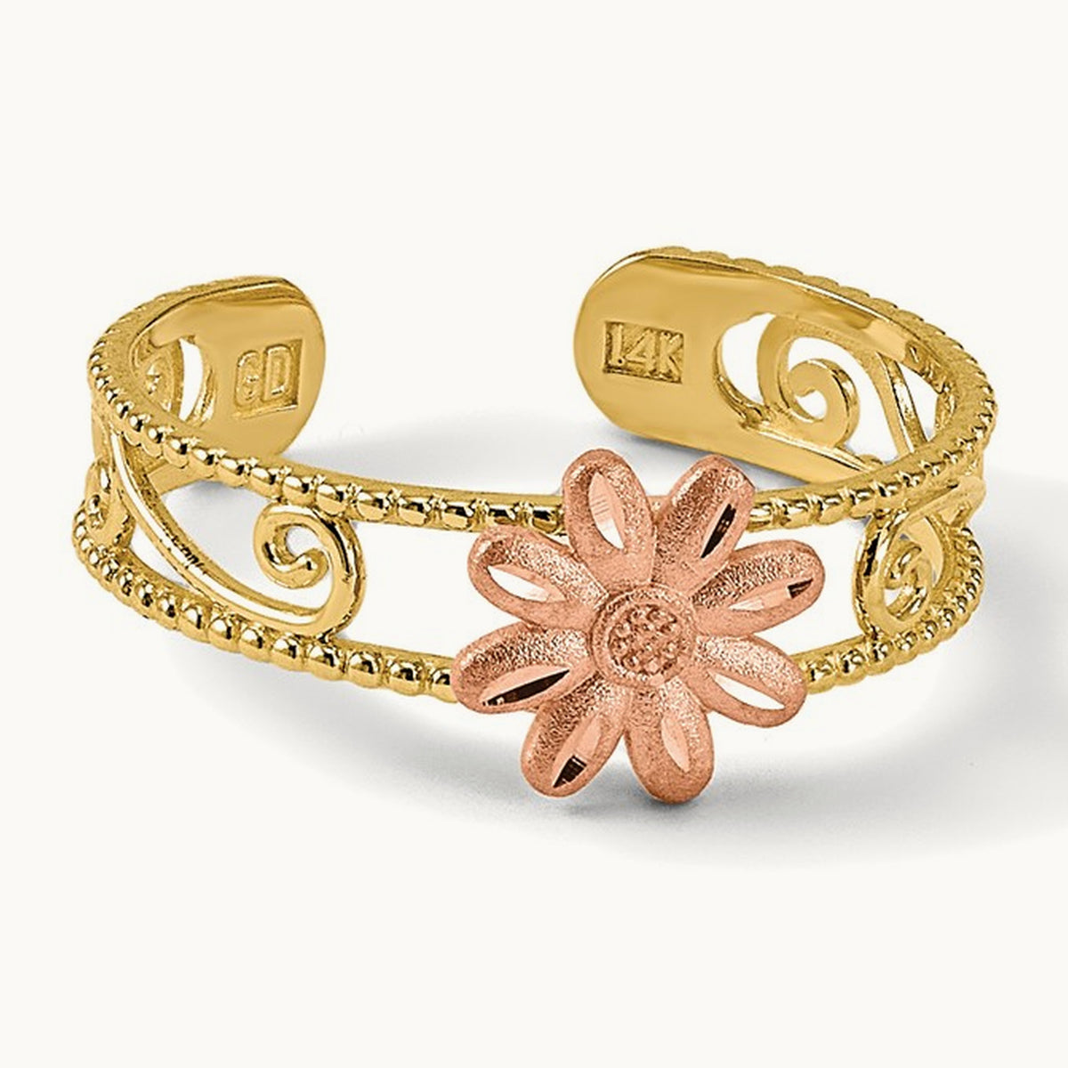 Flower Toe Ring, 14K Two-tone