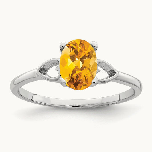 7x5mm Oval Citrine ring, 14K White Gold