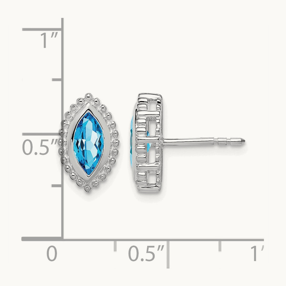 Marquise Blue Topaz Post Earrings, 14K White Gold