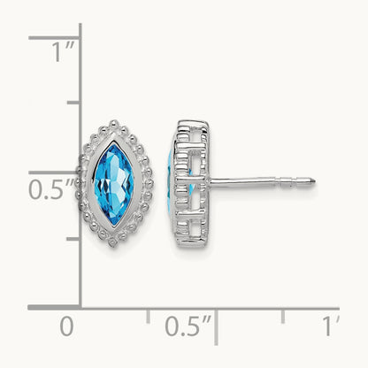 Marquise Blue Topaz Post Earrings, 14K White Gold