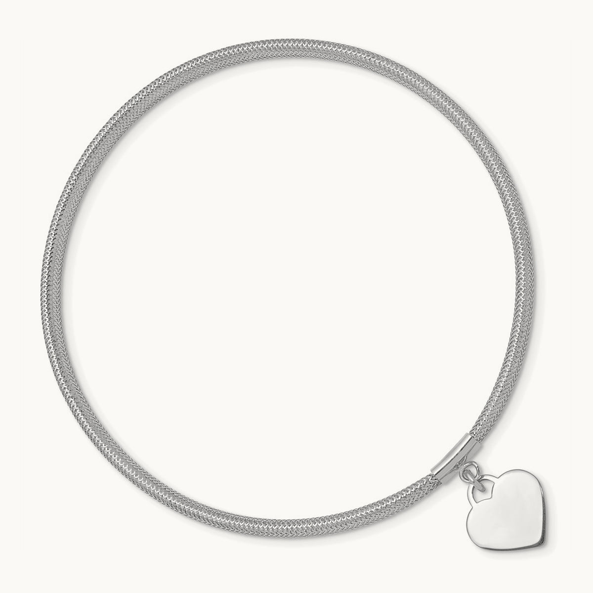 Plating Heart Stretch Mesh Bracelet, 14K with White Rhodium