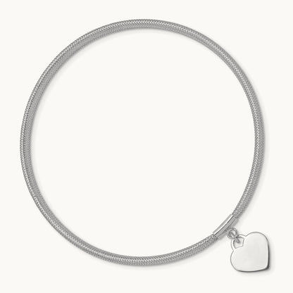 Plating Heart Stretch Mesh Bracelet, 14K with White Rhodium