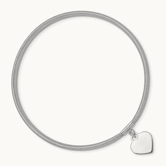 Plating Heart Stretch Mesh Bracelet, 14K with White Rhodium