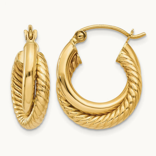 Polished Twisted Double Hoop Earrings, 14K
