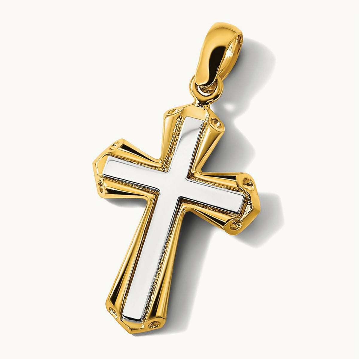 Polished Cross Charm, 14K Two-tone