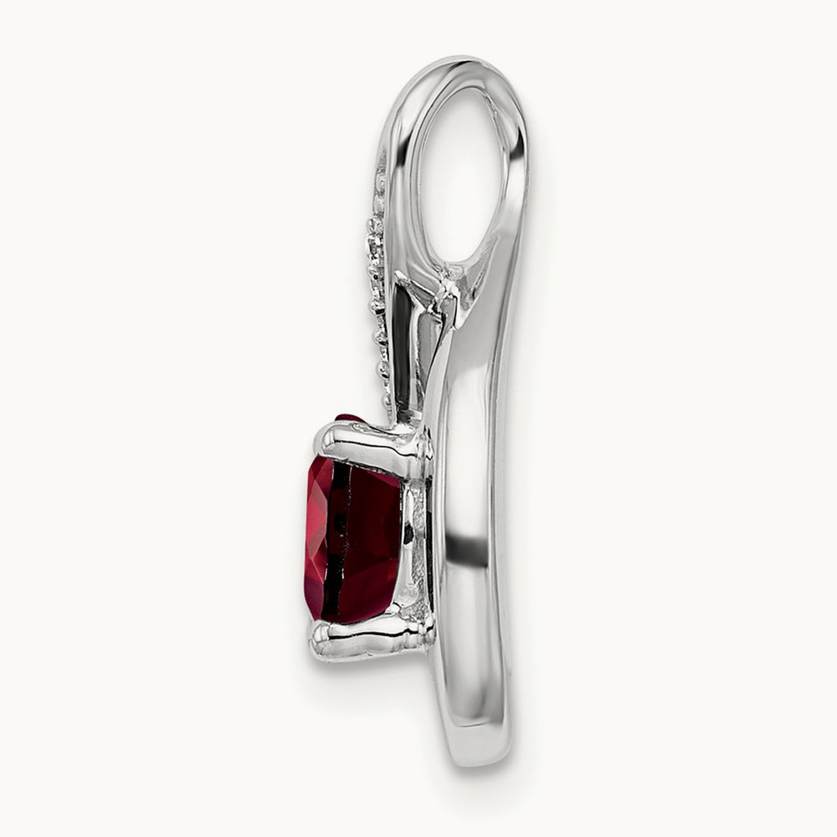 Garnet and Diamond Pendant — 14K White Gold