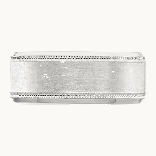 Sterling Silver 6mm Brushed Flat Milgrain Beveled Edge Fancy Band