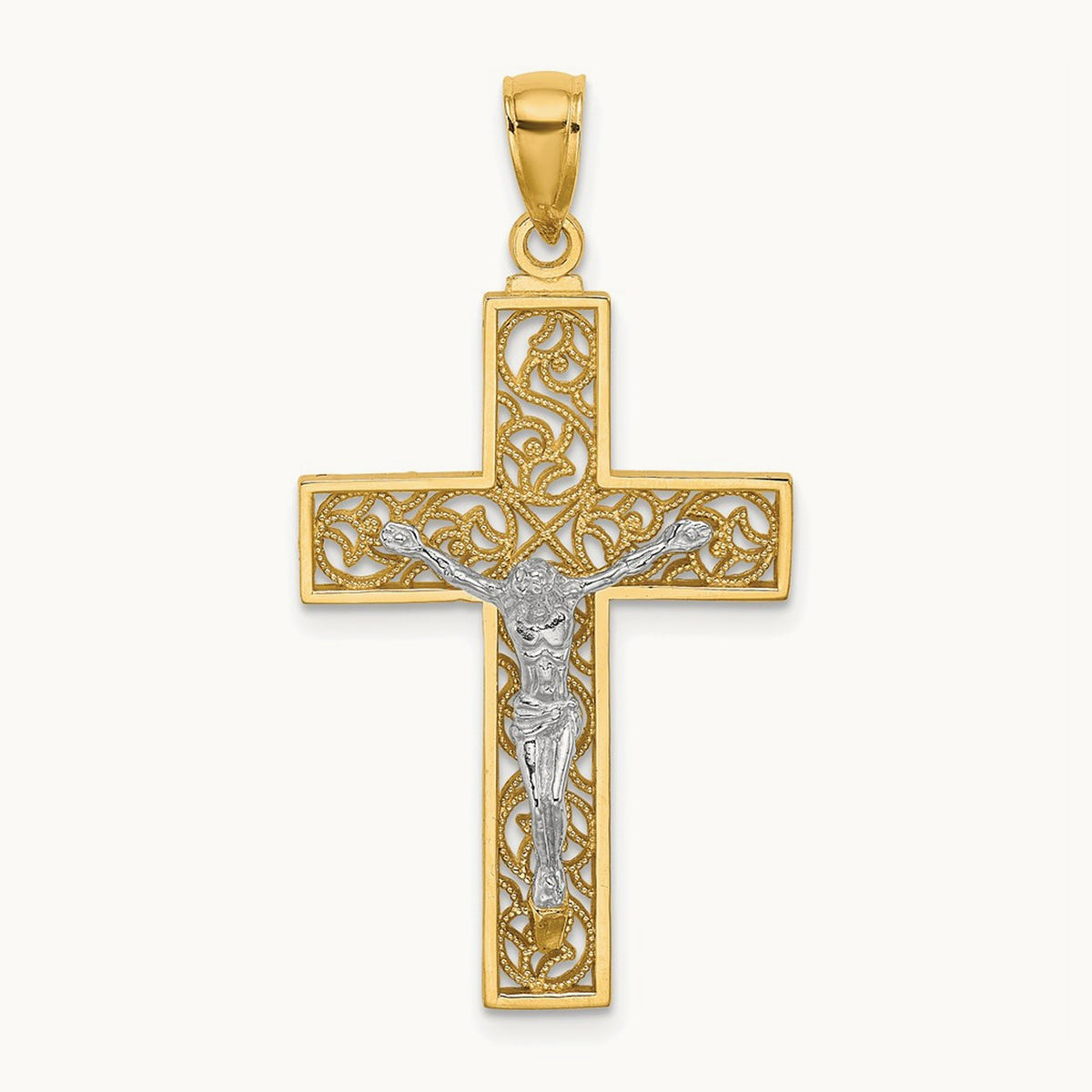 Crucifix Pendant, 14K Two-tone