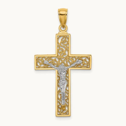 Crucifix Pendant, 14K Two-tone